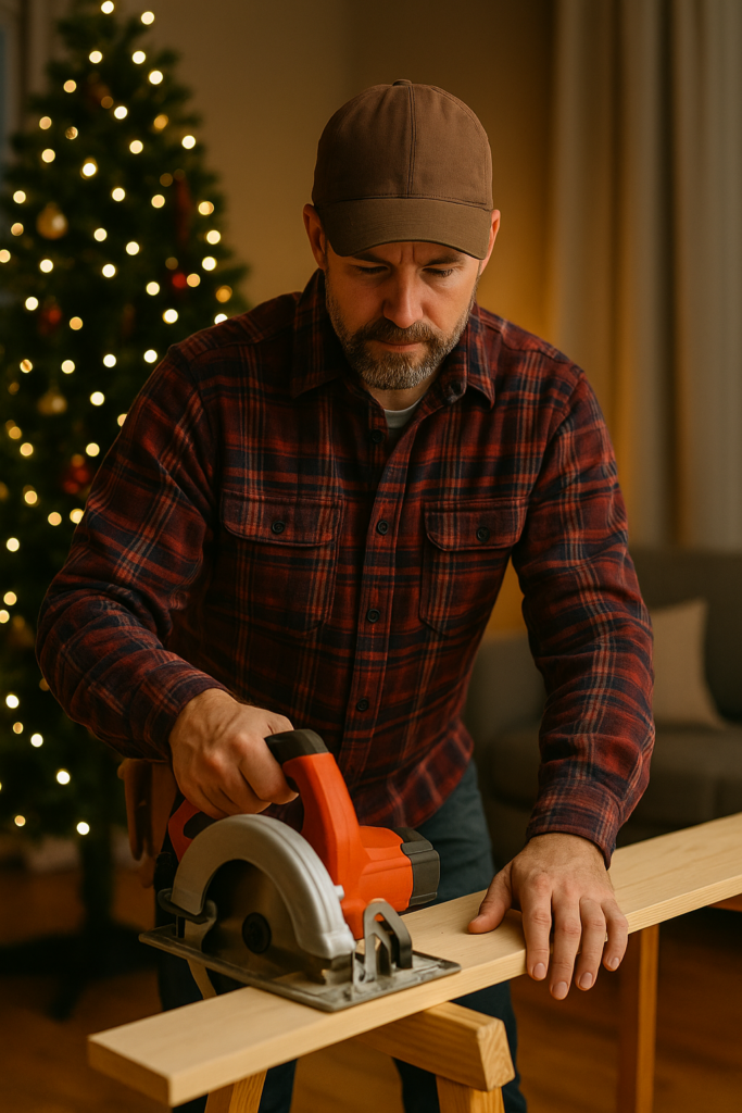 Menuiser à Noël dans une pièce chaleureuse
